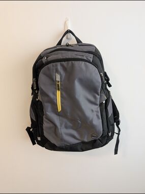 Dell Gray and Black Men's Laptop Backpack with Yellow Accent